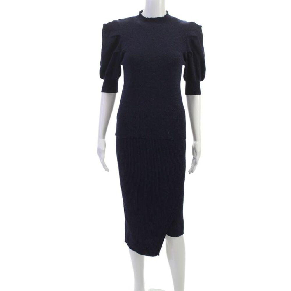 Aqua Womens Ribbed Turtleneck Sweater Skirt Set Blue Size Extra Small/Small
